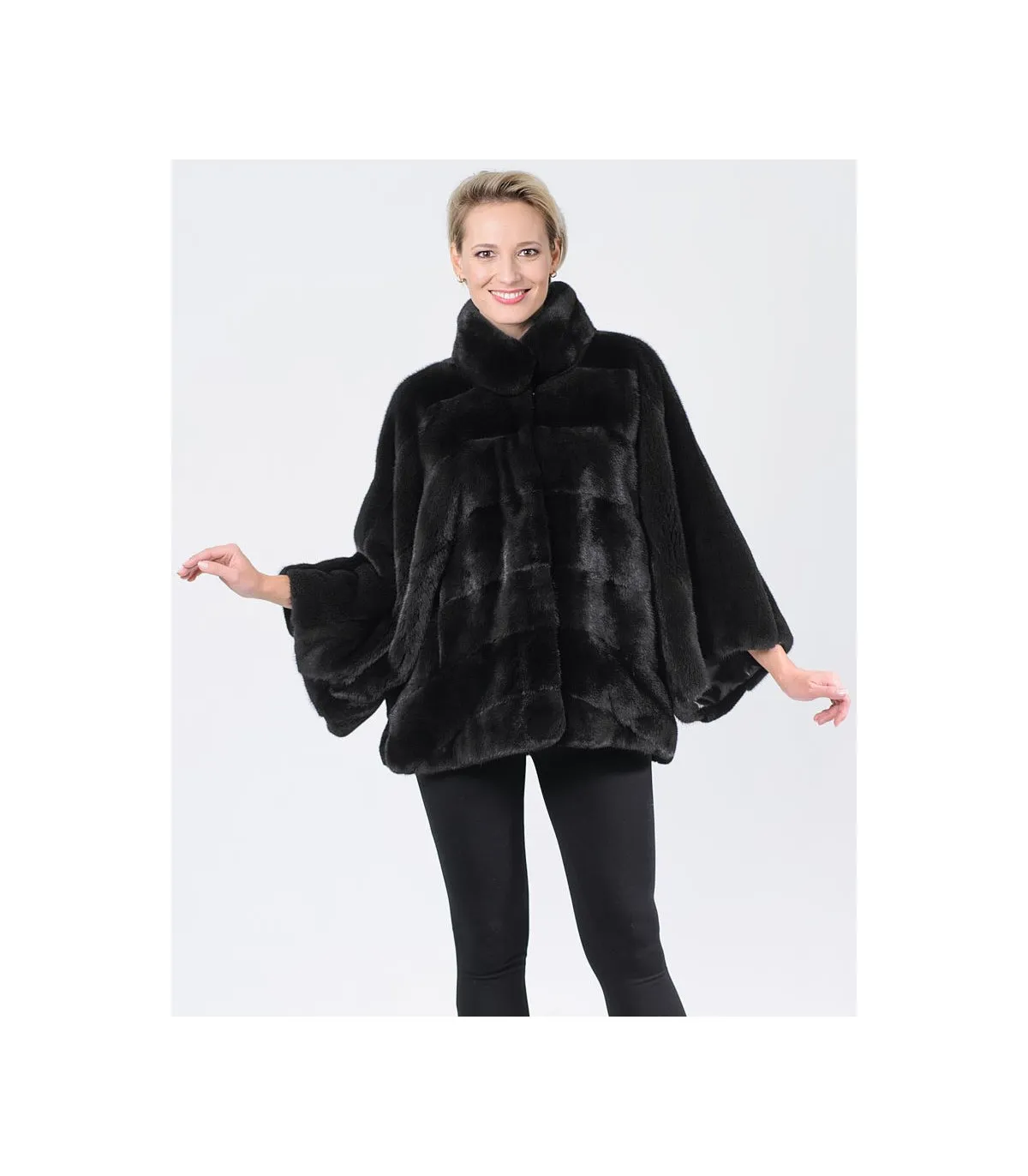 Lainey Black Mink Coat with Bell Bottom Sleeves: FurHatWorld.com