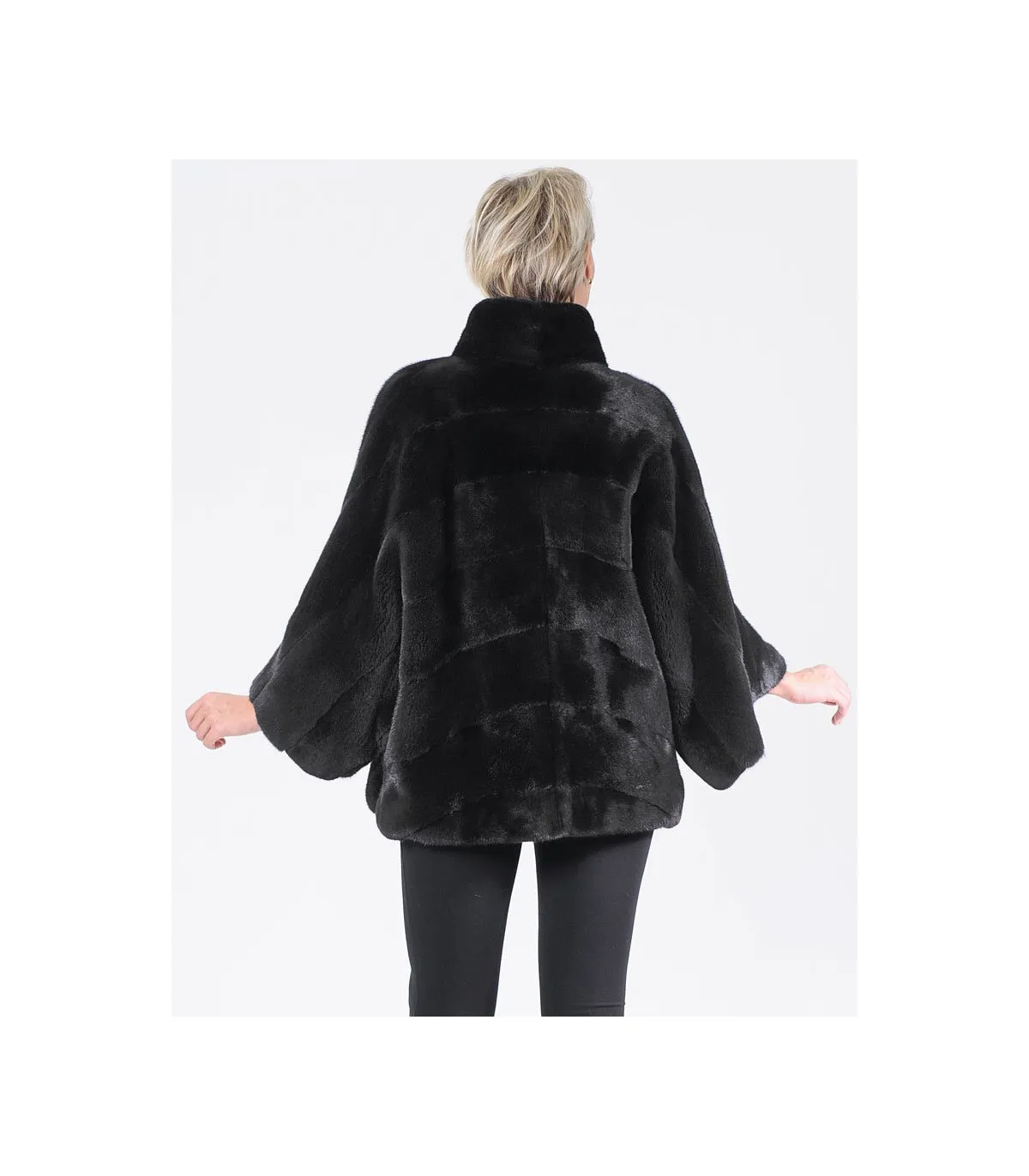 Lainey Black Mink Coat with Bell Bottom Sleeves: FurHatWorld.com