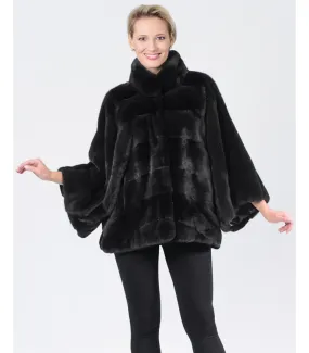 Lainey Black Mink Coat with Bell Bottom Sleeves: FurHatWorld.com