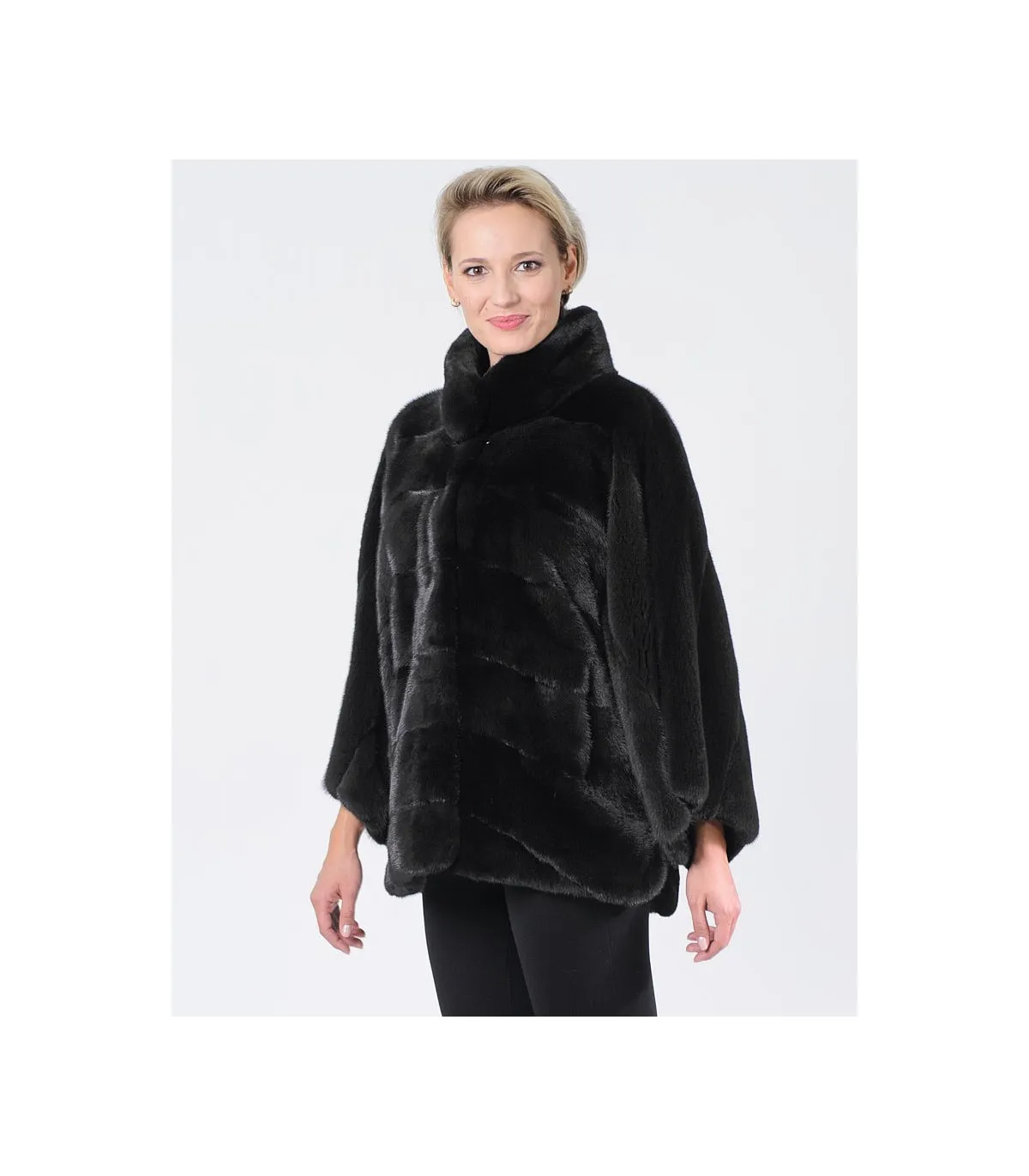 Lainey Black Mink Coat with Bell Bottom Sleeves: FurHatWorld.com