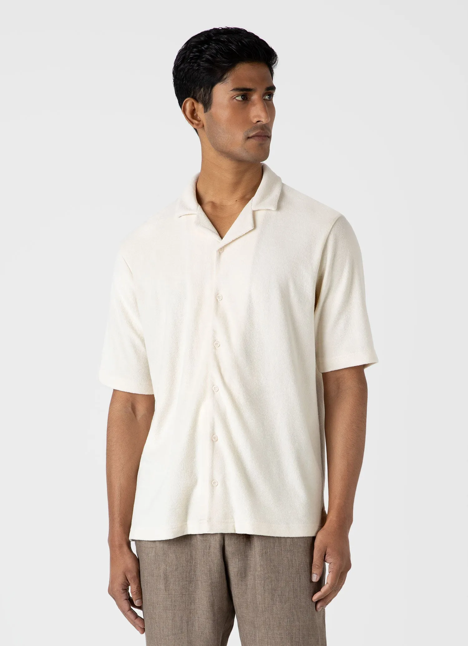 Men's Undyed Towelling Camp Collar Shirt in Undyed