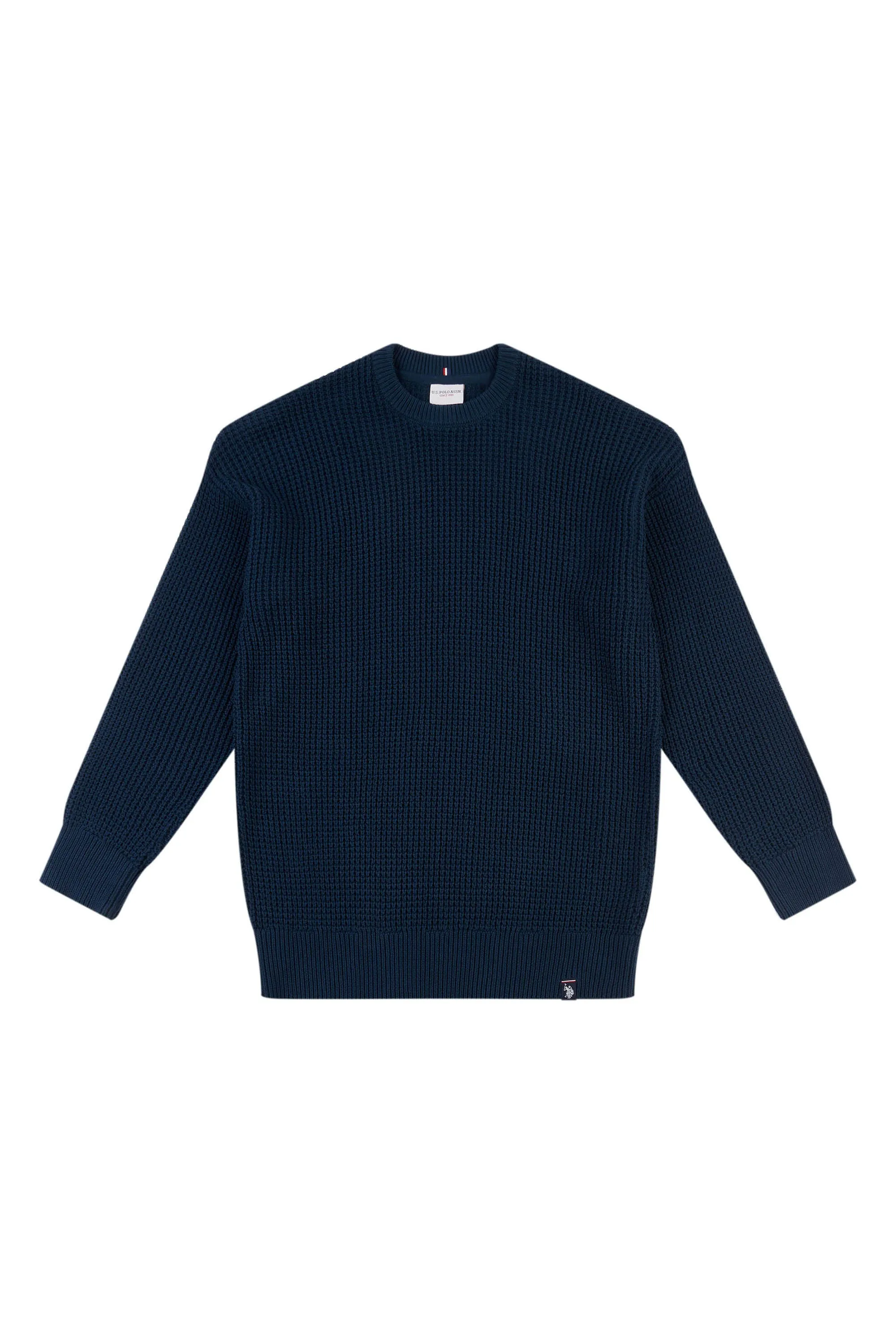 Mens Waffle Knit Crew Neck Jumper in Total Eclipse