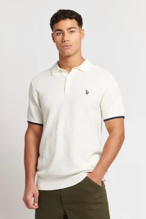 Mens Waffle Knit Polo Shirt in Marshmallow