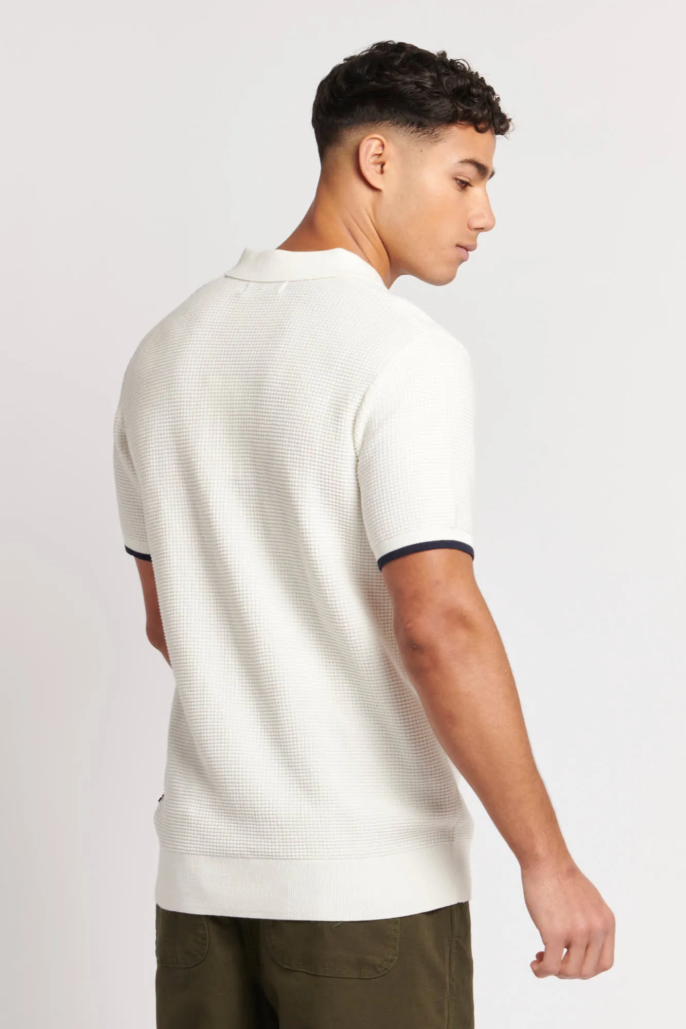 Mens Waffle Knit Polo Shirt in Marshmallow