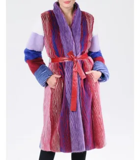 Multi Color Mink Coat in Zebra Print Pattern: FurSource.com