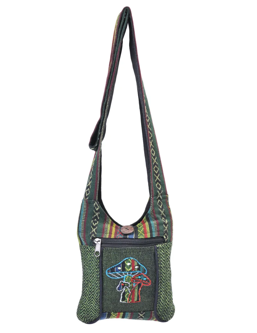 Mushroom Embroidered Hippie Boho Crossbody Mini Hobo Bag