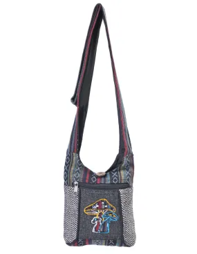 Mushroom Embroidered Hippie Boho Crossbody Mini Hobo Bag