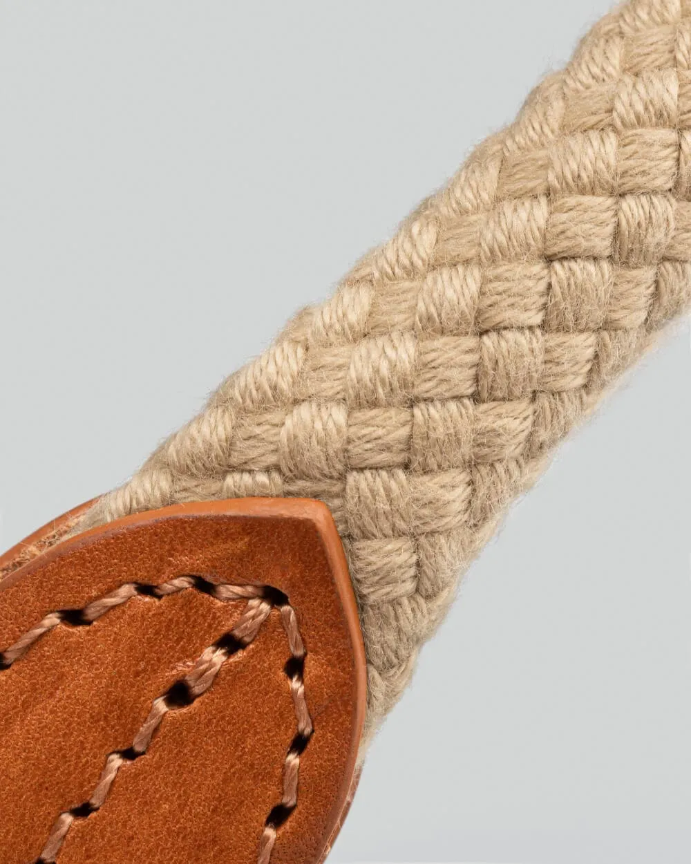 Natural Round Rope Dog Collar with Cognac Leather