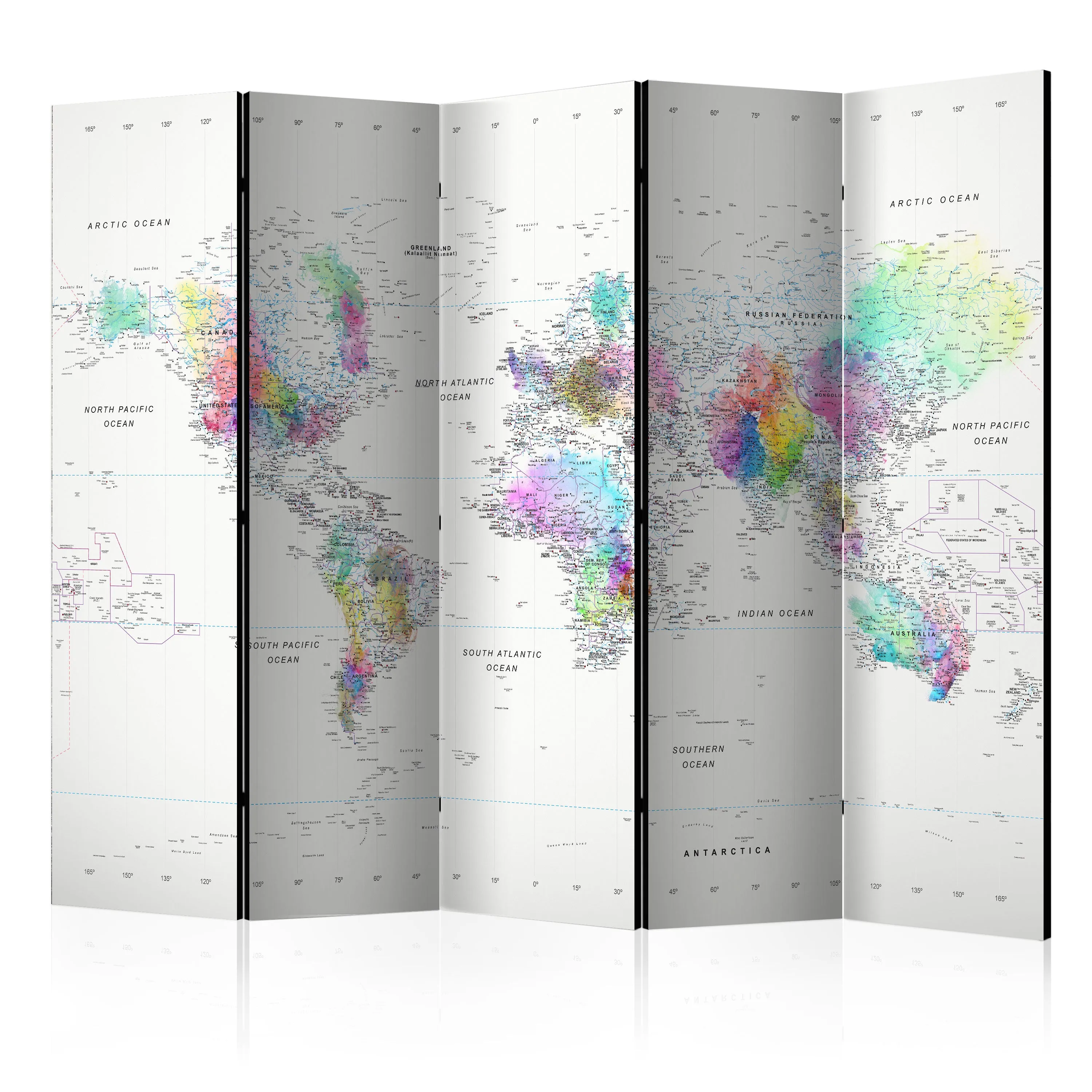 Paravento Room divider – Whitecolorful world map