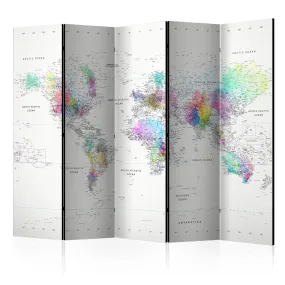 Paravento Room divider – Whitecolorful world map