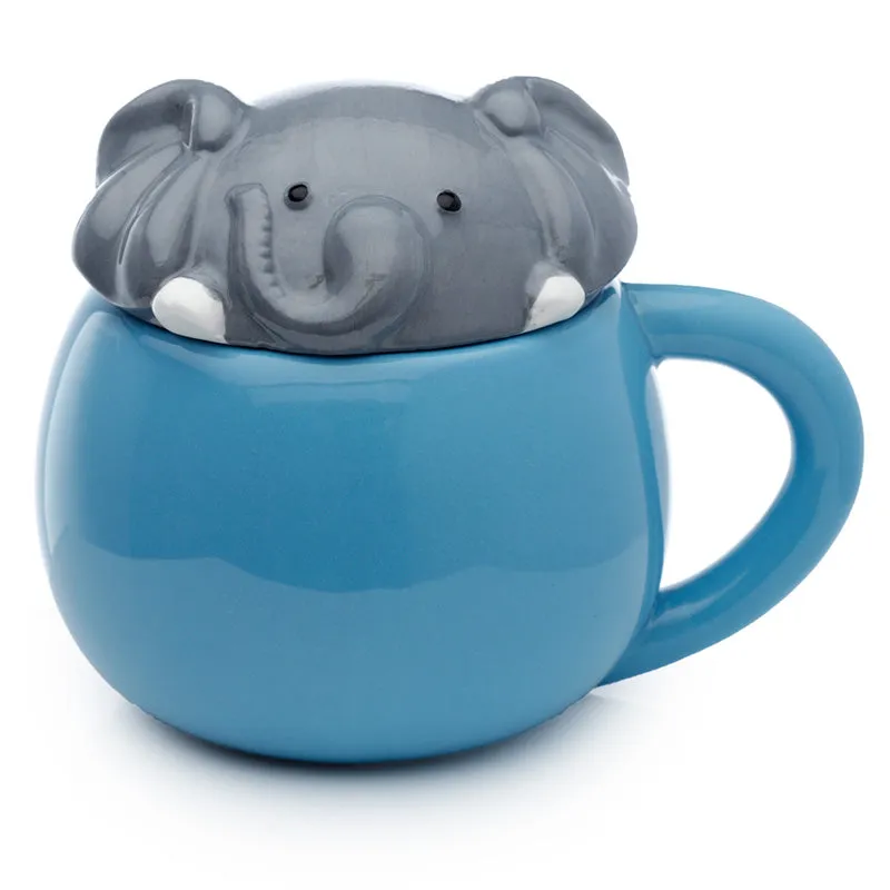 Peeping Lid Ceramic Lidded Animal Mug - Adoramals Elephant LMUG07