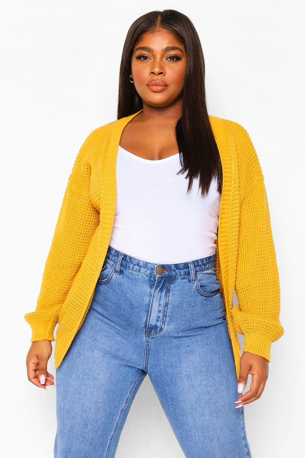 Plus Edge To Edge Waffle Knit Cardigan