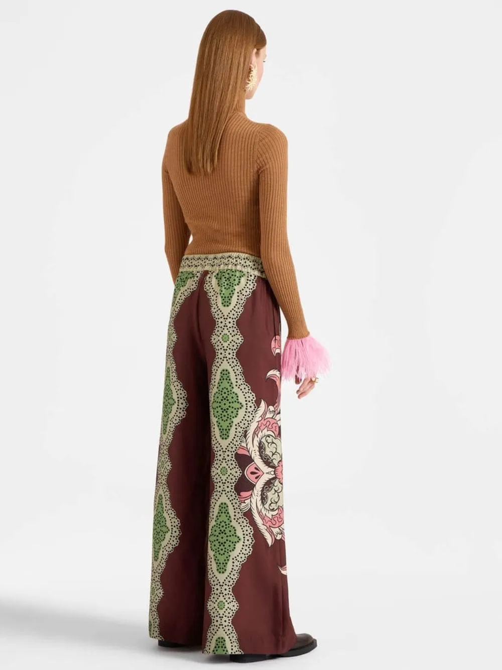 Portal Placée Brown Silk Twill Palazzo Pants