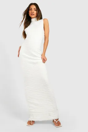 Premium Textured Waffle Knit High Neck Maxi Dress