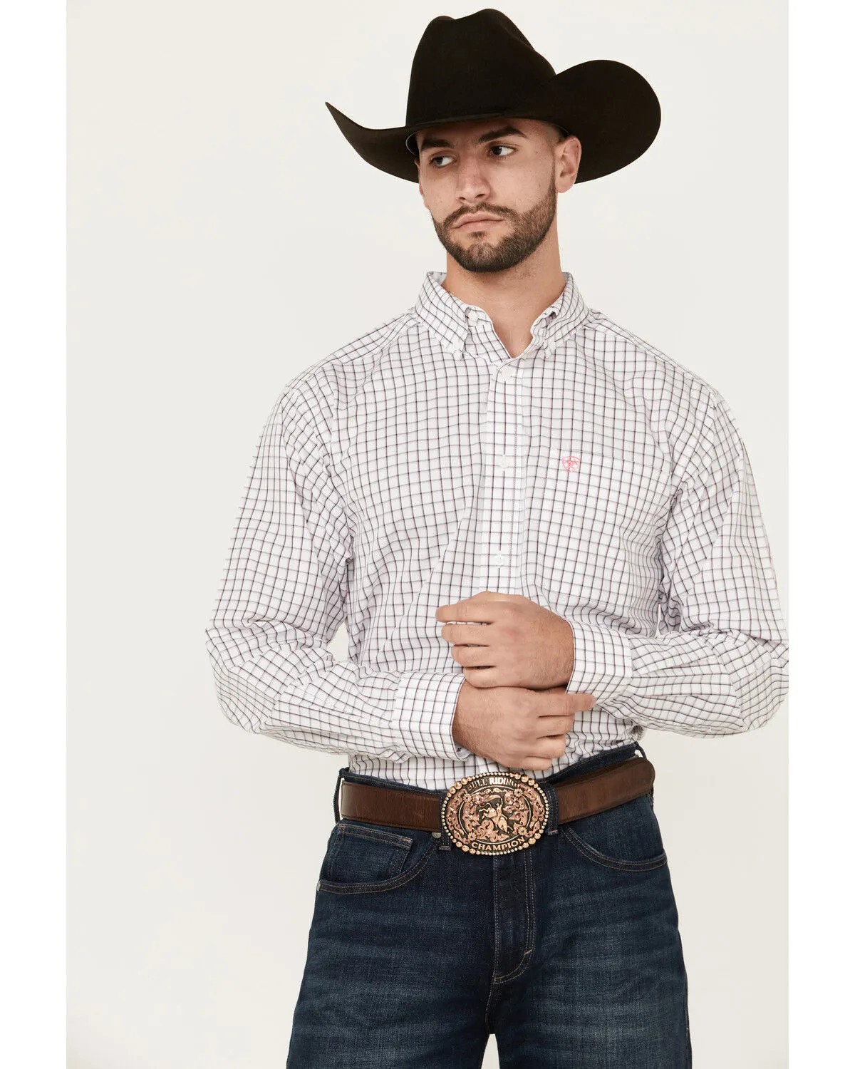 Product Name:  Ariat Men's Briggs Windowpane Plaid Print Long Sleeve Button-Down Western Shirt - Big