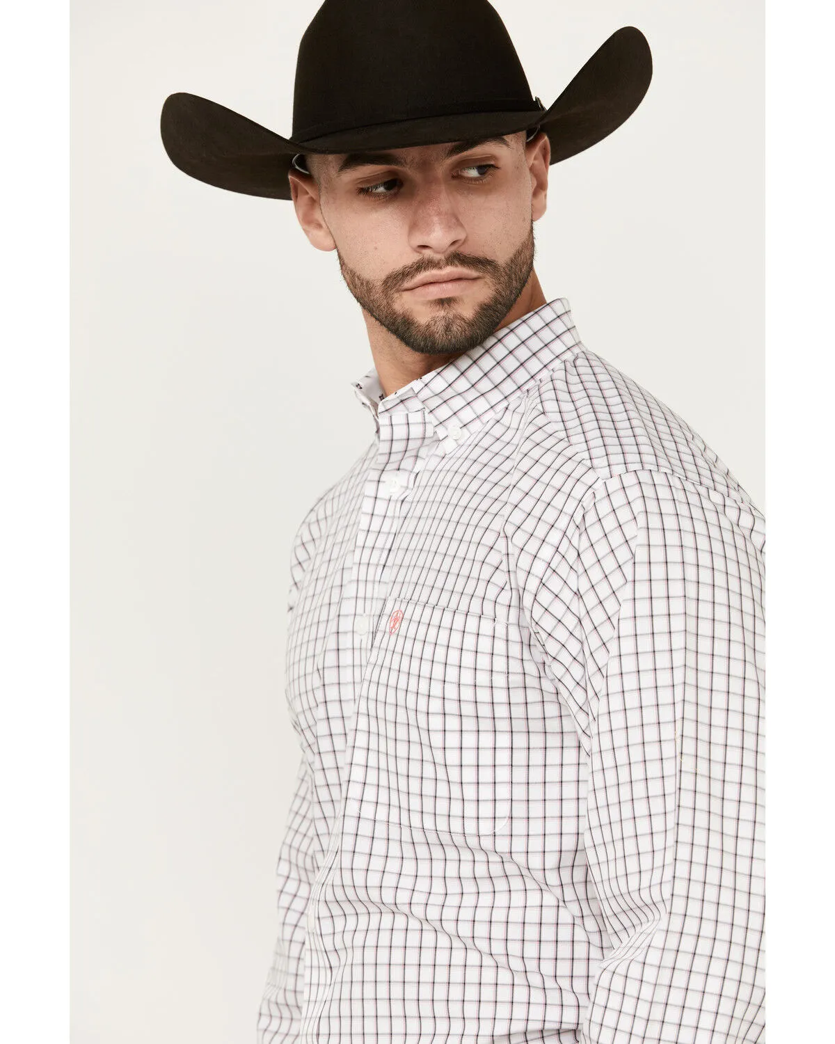 Product Name:  Ariat Men's Briggs Windowpane Plaid Print Long Sleeve Button-Down Western Shirt - Big