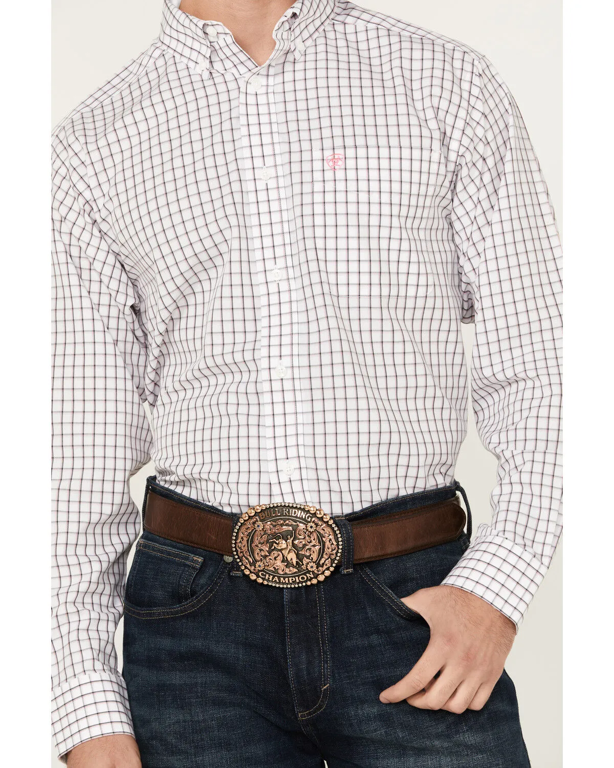 Product Name:  Ariat Men's Briggs Windowpane Plaid Print Long Sleeve Button-Down Western Shirt - Big