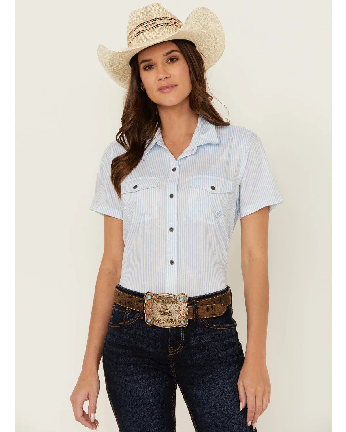 Product Name:  Ariat Women's Striped VentTek Short Sleeve Button-Down Western Shirt