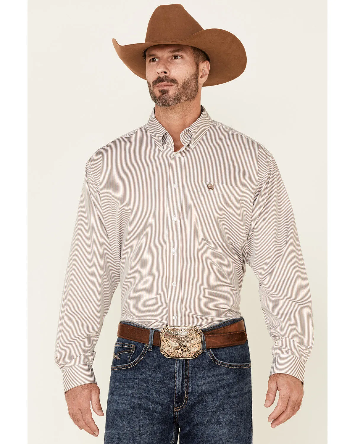 Product Name:  Cinch Men's Tencel Mini Stripe Long Sleeve Button-Down Western Shirt