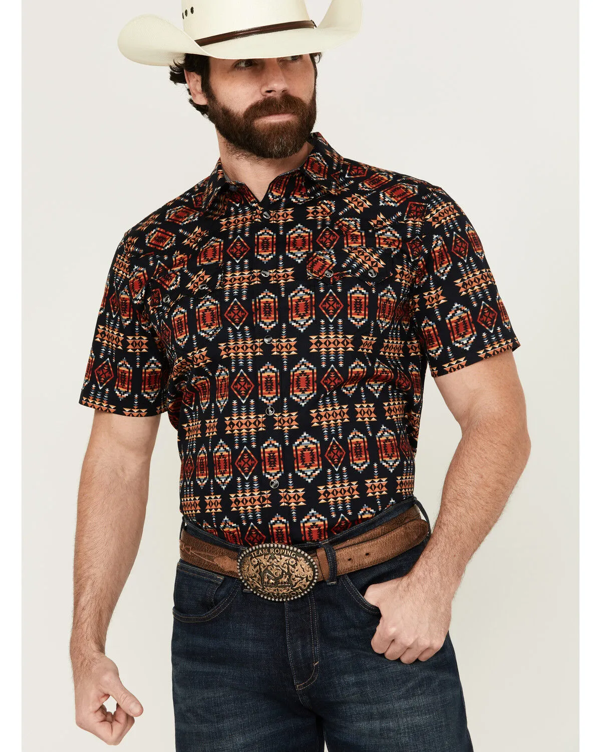 Product Name:  Cody James Men's Axe Throw Southwestern Print Short Sleeve Snap Western Shirt - Big