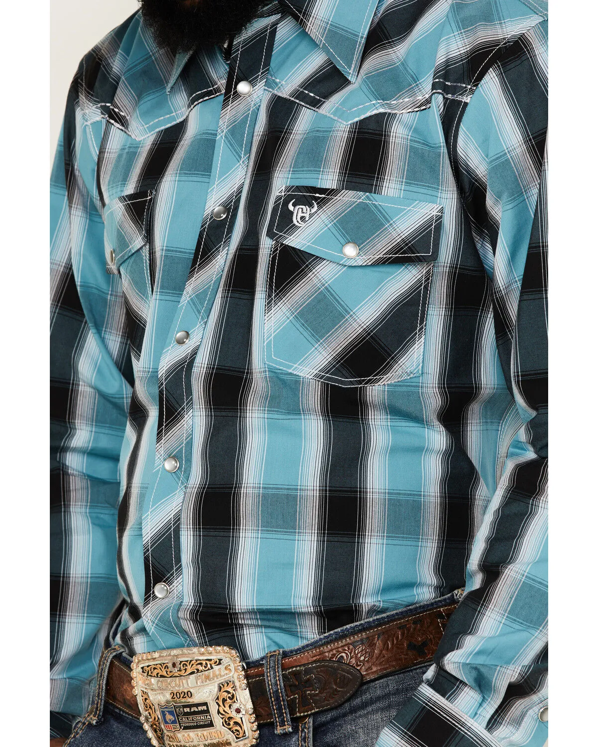 Product Name:  Cowboy Hardware Men's Hombre Large Plaid Print Long Sleeve Pearl Snap Western Shirt