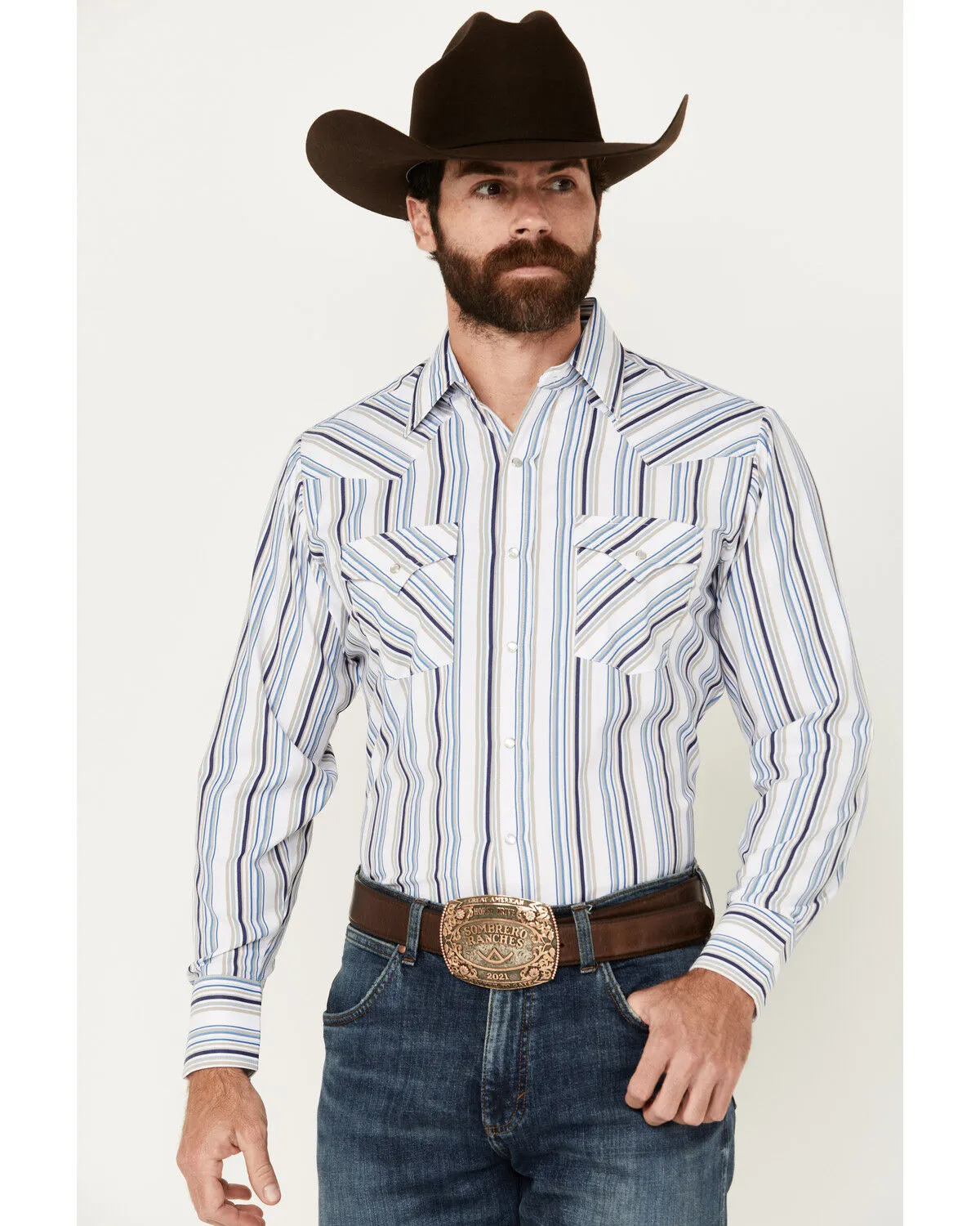 Product Name:  Ely Walker Men's Striped Print Long Sleeve Pearl Snap Western Shirt