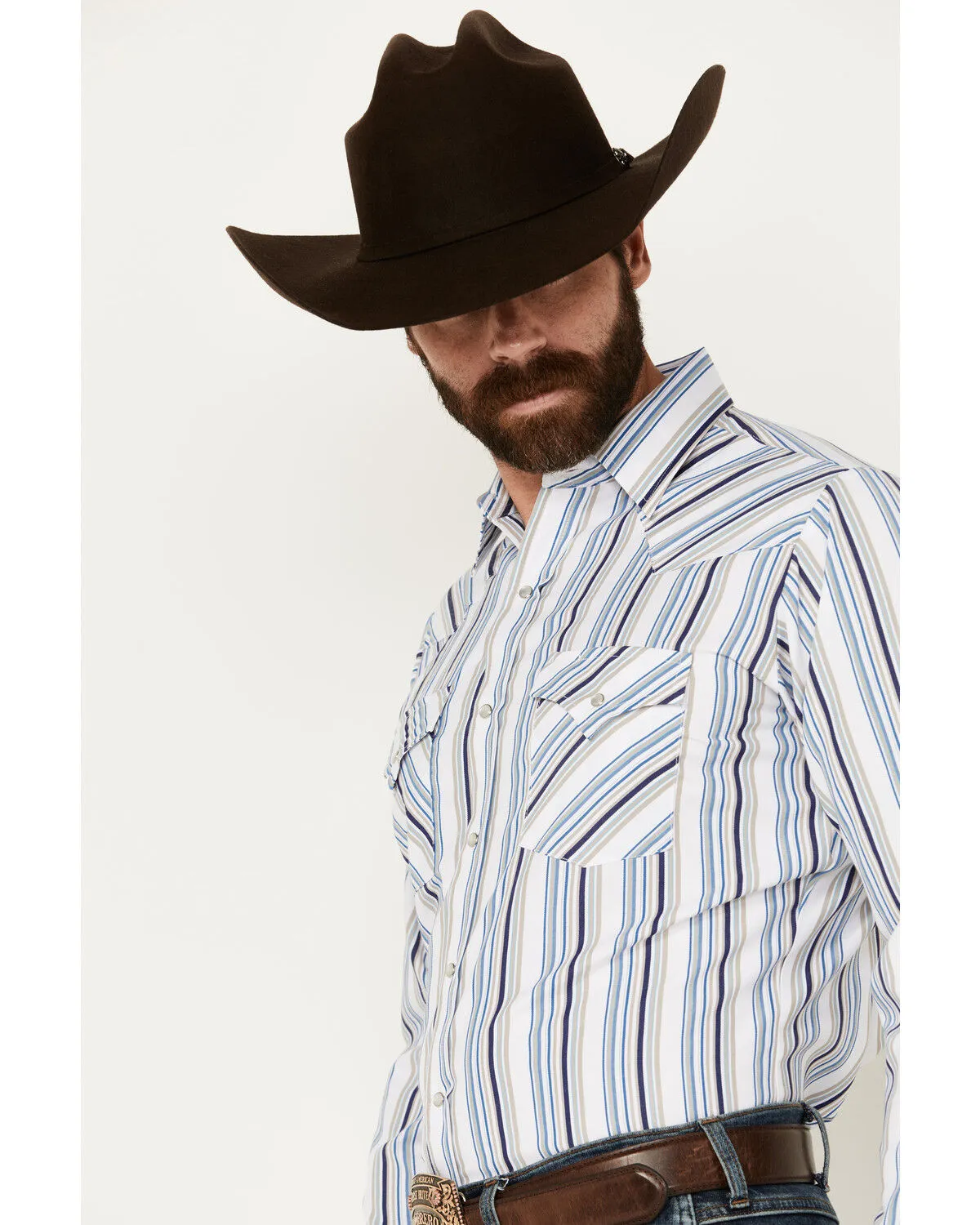 Product Name:  Ely Walker Men's Striped Print Long Sleeve Pearl Snap Western Shirt