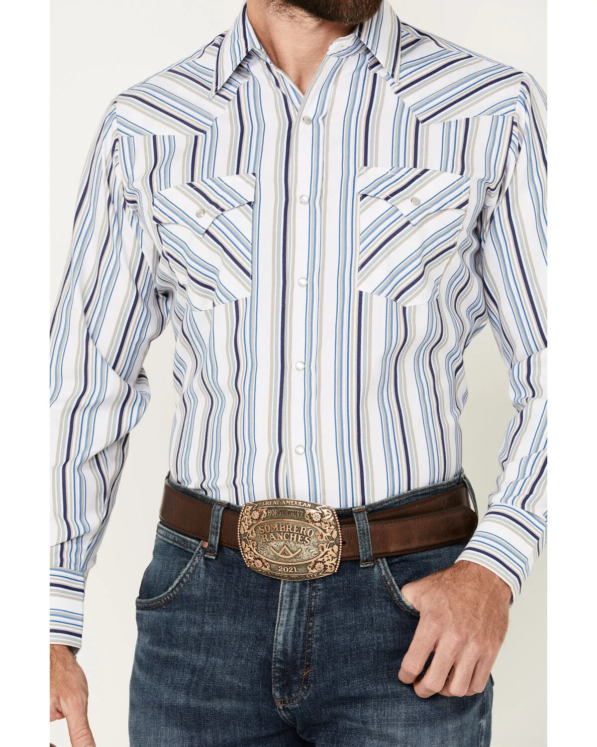 Product Name:  Ely Walker Men's Striped Print Long Sleeve Pearl Snap Western Shirt