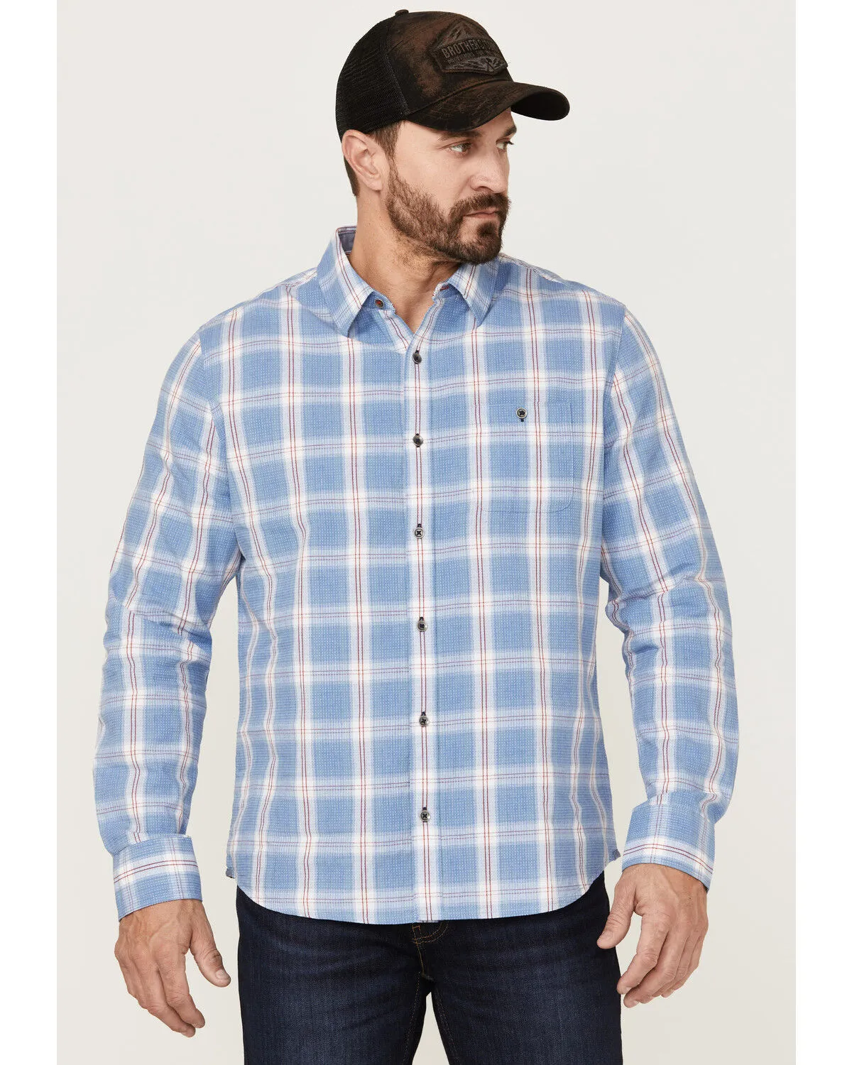 Product Name:  Flag & Anthem Men's Sanderson Dobby Plaid Long Sleeve Button Down Western Shirt