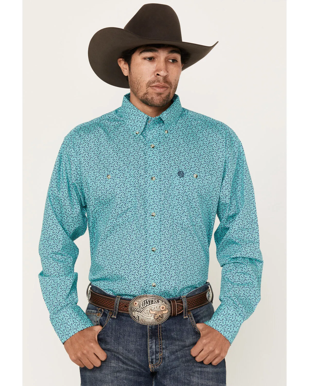 Product Name:  George Strait by Wrangler Men's Floral Print Long Sleeve Button-Down Western Shirt