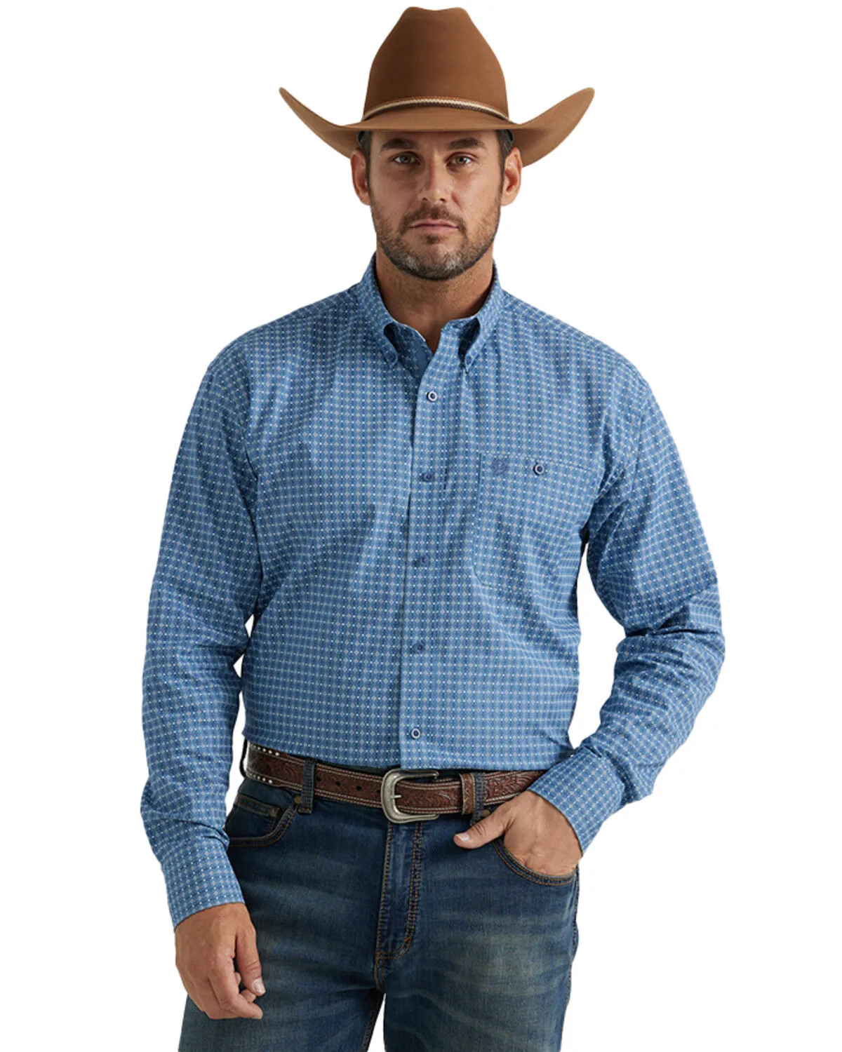 Product Name:  George Strait by Wrangler Men's Geo Print Long Sleeve Button-Down Stretch Western Shirt - Tall