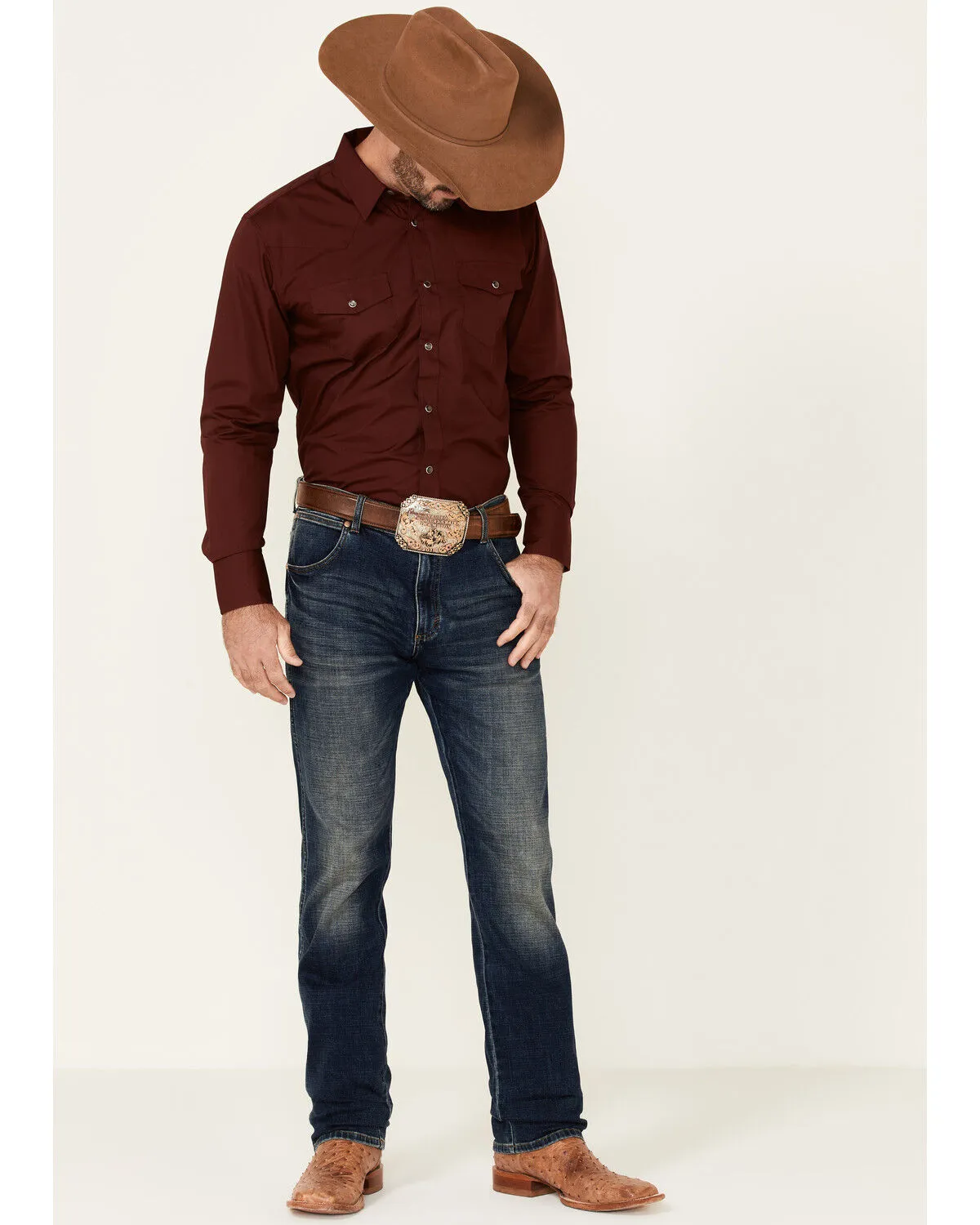 Product Name:  Gibson Men's Basic Solid Long Sleeve Pearl Snap Western Shirt - Tall