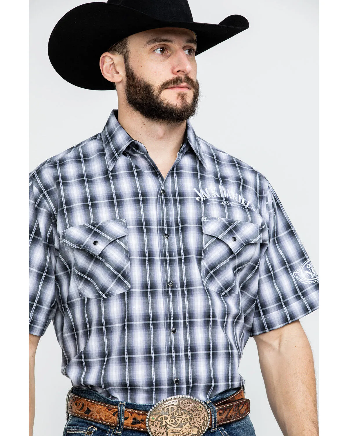 Product Name:  Jack Daniel's Men's Textured Plaid Print Short Sleeve Western Shirt