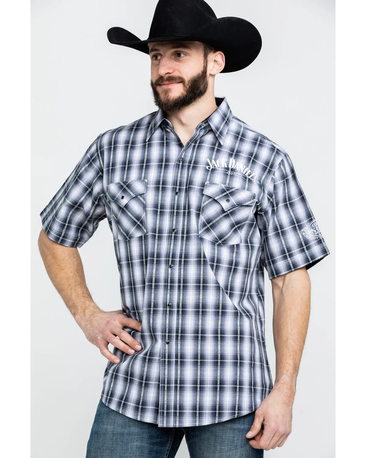 Product Name:  Jack Daniel's Men's Textured Plaid Print Short Sleeve Western Shirt