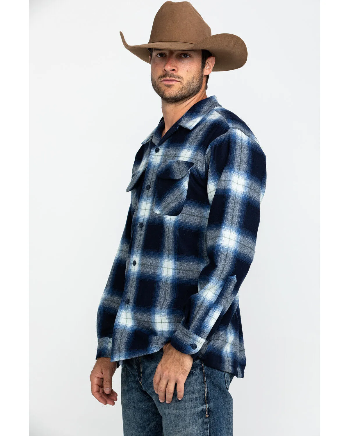 Product Name:  Pendleton Men's Navy Board Oxford Plaid Long Sleeve Western Shirt