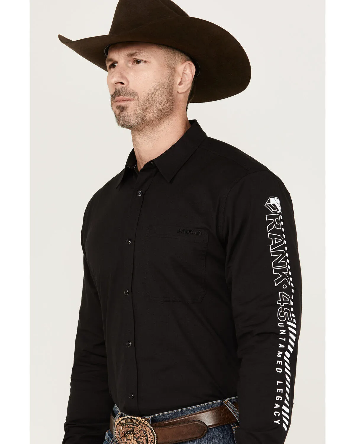 Product Name:  RANK 45® Men's American Legend Logo Performance Twill Long Sleeve Pearl Snap Western Shirt