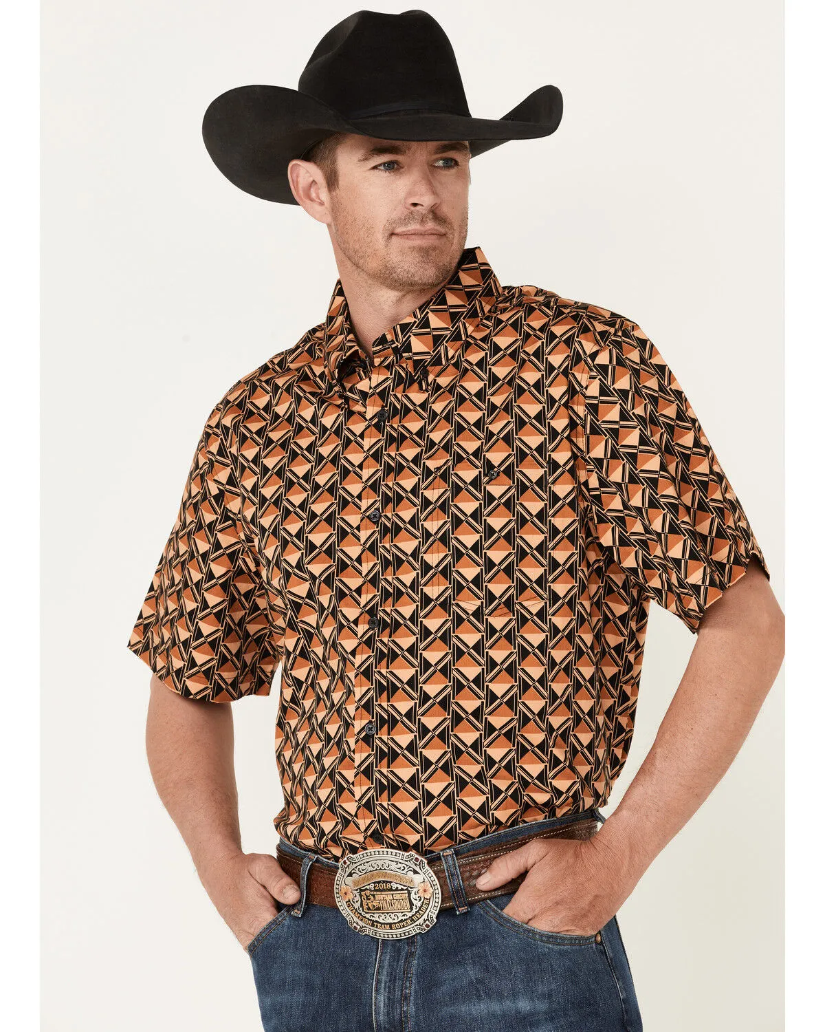 Product Name:  RANK 45® Men's Chisel Geo Print Short Sleeve Button-Down Western Shirt