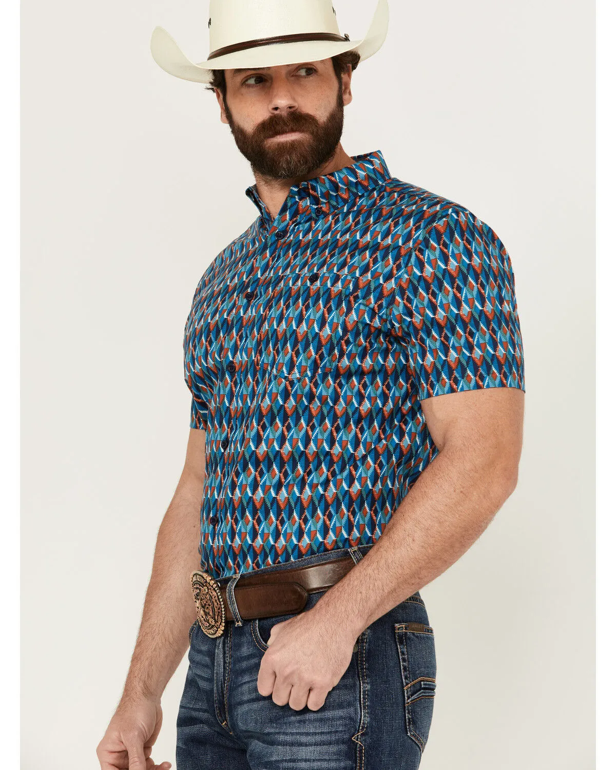 Product Name:  RANK 45® Men's Weststamp Southwestern Geo Print Short Sleeve Button-Down Stretch Western Shirt