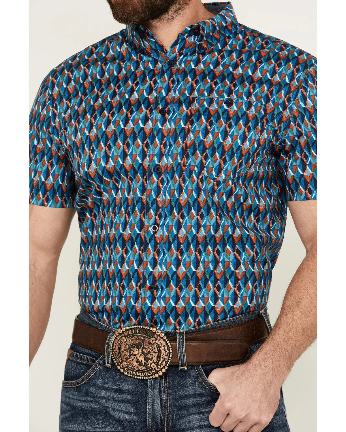 Product Name:  RANK 45® Men's Weststamp Southwestern Geo Print Short Sleeve Button-Down Stretch Western Shirt