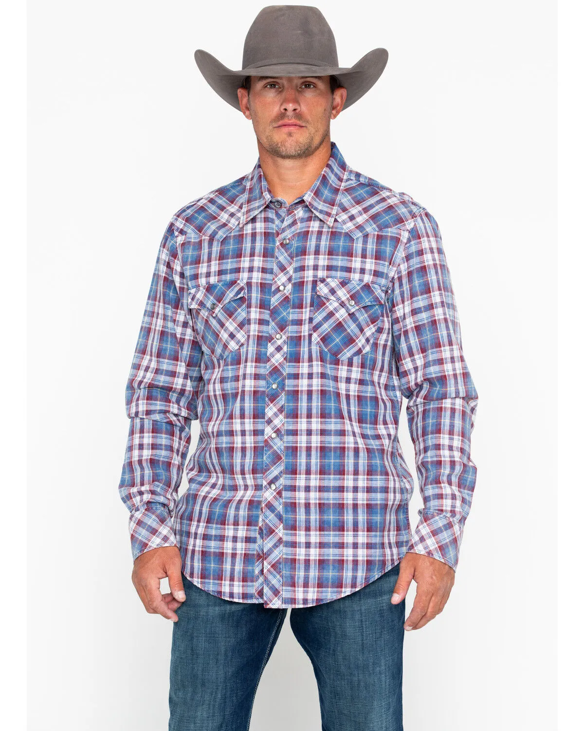 Product Name:  Rock & Roll Denim Men's Double Dye Plaid Print Long Sleeve Western Shirt