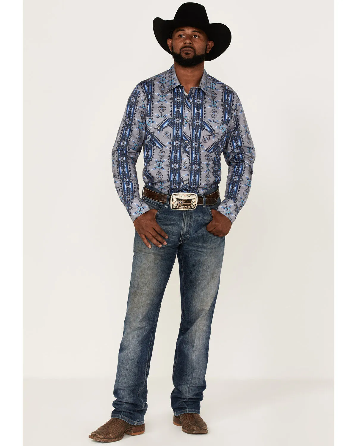 Product Name:  Rock & Roll Denim Men's Vertical Southwestern Stripe Long Sleeve Snap Western Shirt