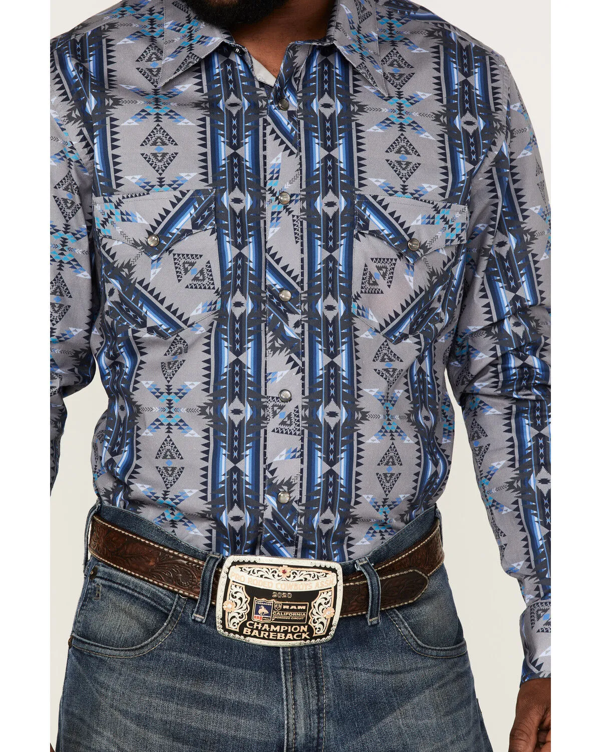 Product Name:  Rock & Roll Denim Men's Vertical Southwestern Stripe Long Sleeve Snap Western Shirt