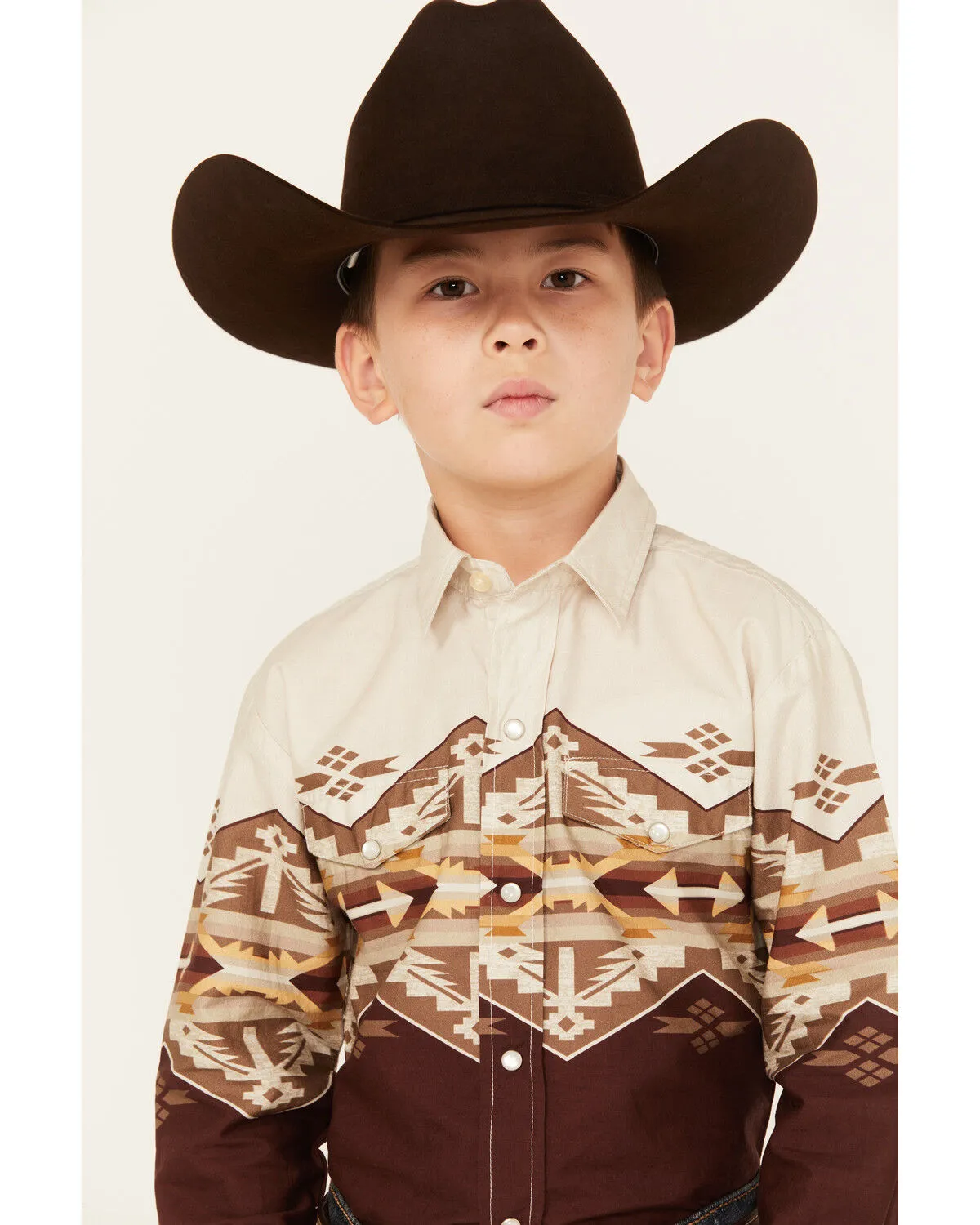 Product Name:  Roper Boys' Southwestern Border Print Long Sleeve Pearl Snap Western Shirt