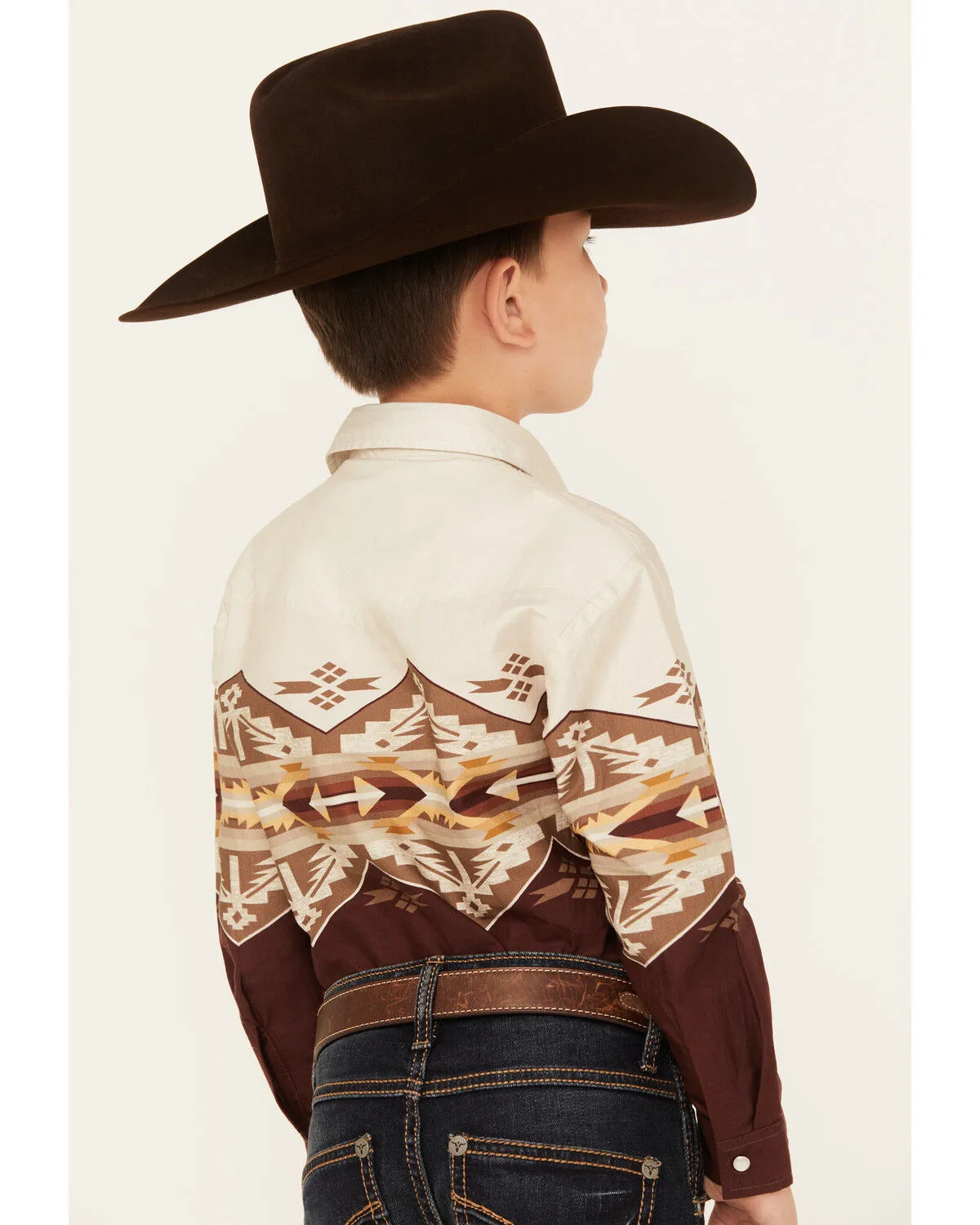 Product Name:  Roper Boys' Southwestern Border Print Long Sleeve Pearl Snap Western Shirt