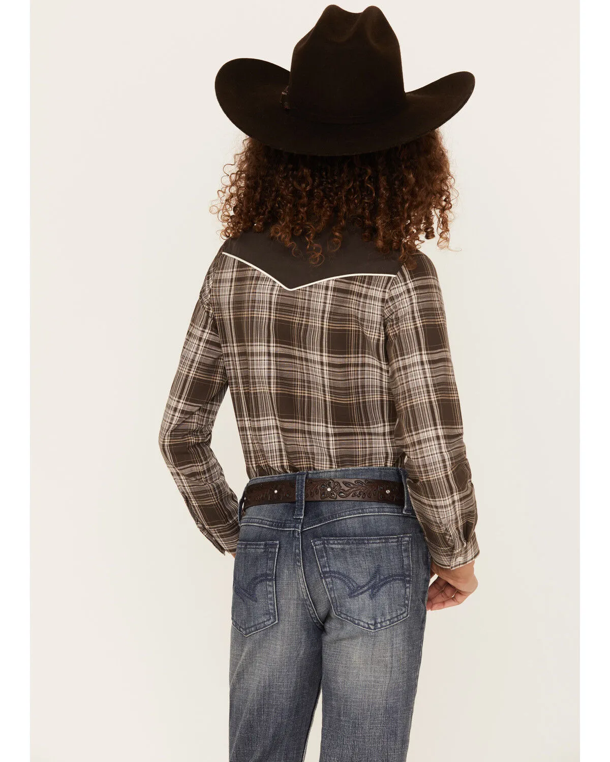 Product Name:  Roper Girls' Horseshoe Plaid Print Long Sleeve Pearl Snap Western Shirt