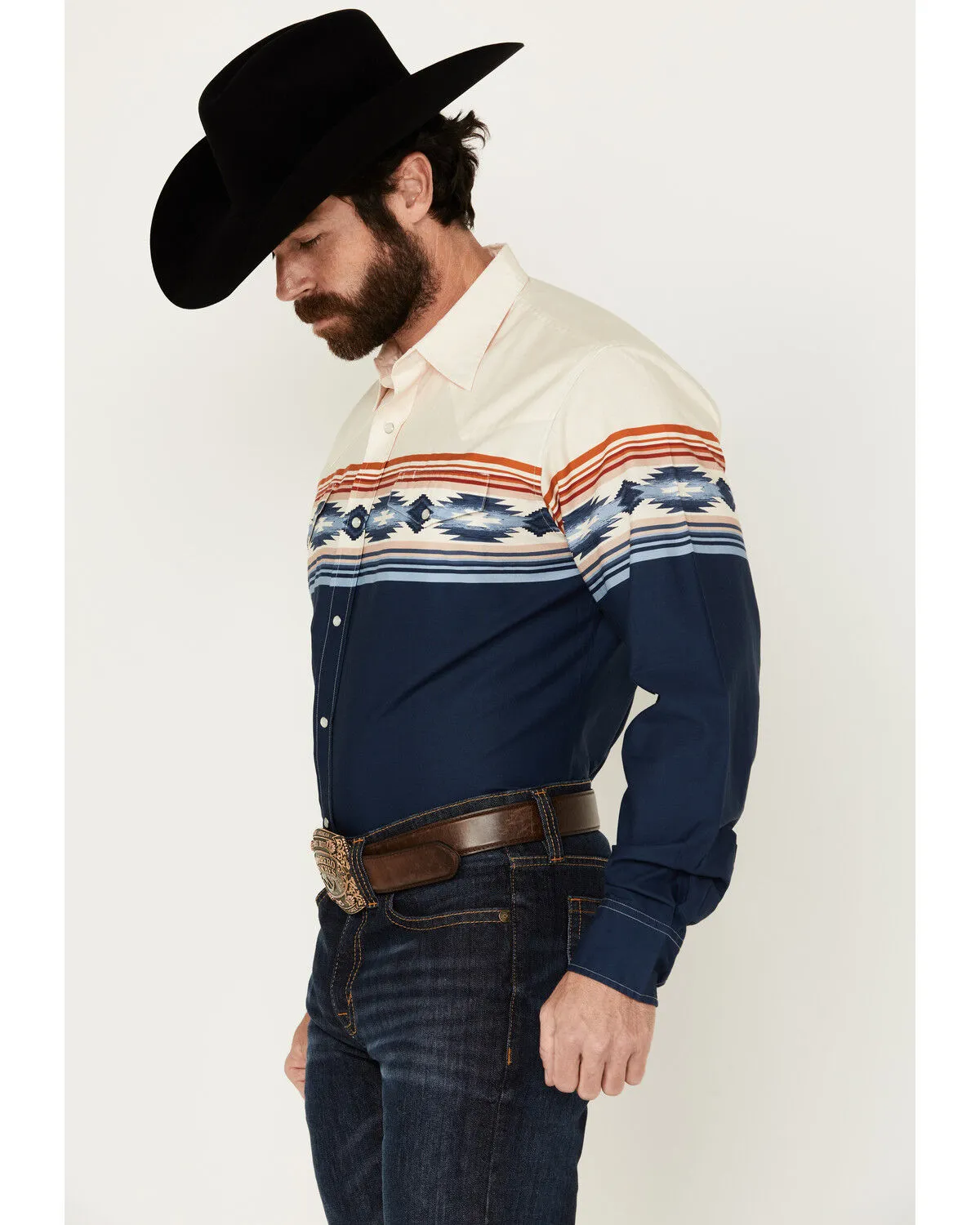 Product Name:  Roper Men's Vintage Southwestern Border Print Long Sleeve Pearl Snap Western Shirt