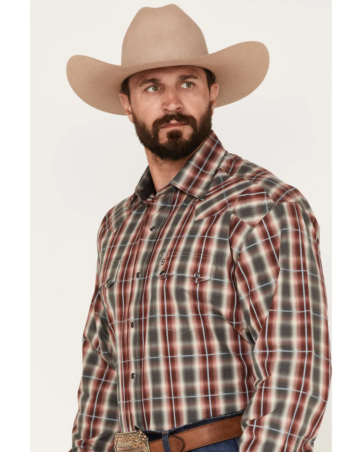 Product Name:  Stetson Men's Fancy Medium Plaid Print Long Sleeve Pearl Snap Western Shirt