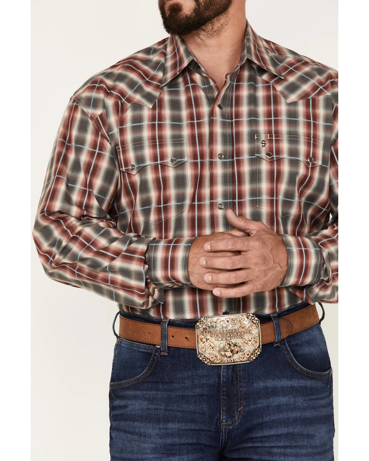 Product Name:  Stetson Men's Fancy Medium Plaid Print Long Sleeve Pearl Snap Western Shirt