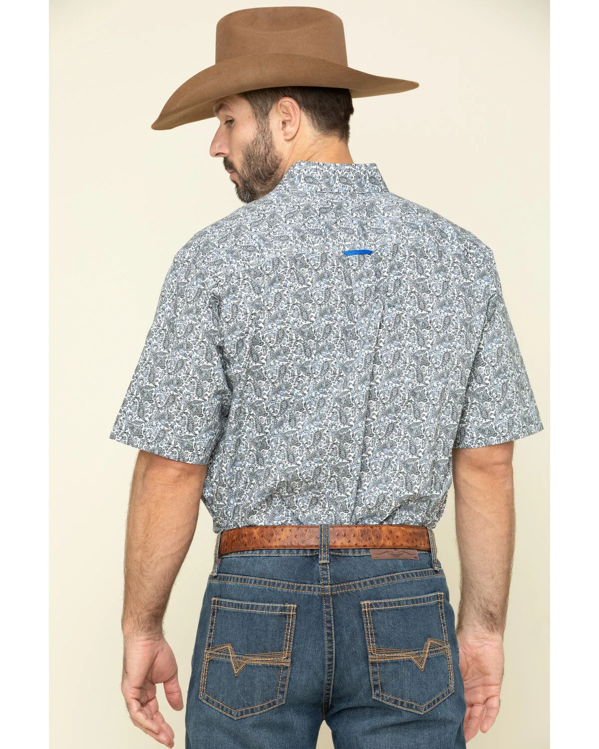 Product Name:  Tuf Cooper Men's Competition White Stretch Paisley Print Short Sleeve Western Shirt