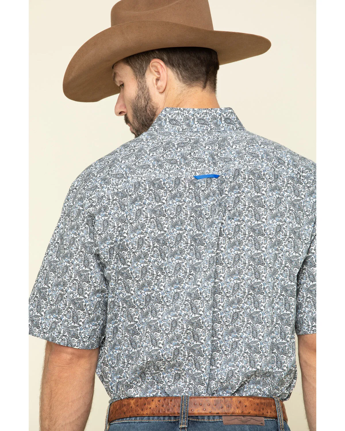 Product Name:  Tuf Cooper Men's Competition White Stretch Paisley Print Short Sleeve Western Shirt